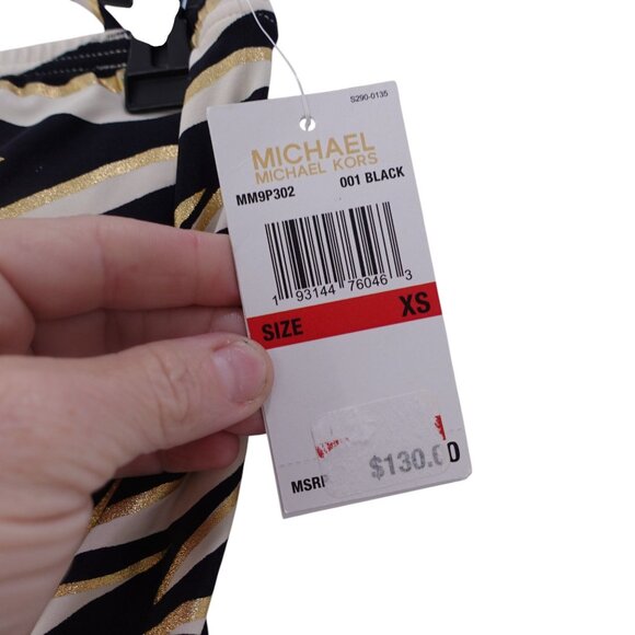 NWT MICHAEL Michael Kors Tankini Top Sz XS Black Zebra Print Tie Waist Halter - Picture 5 of 10